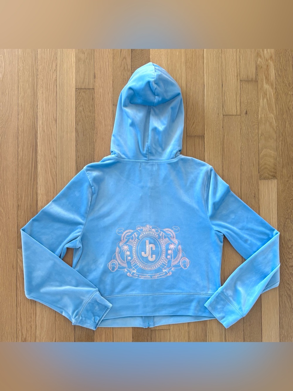 Juicy Couture Los Angeles Velour Tracksuit Jacket XL Light Blue Pink Logo Y2K